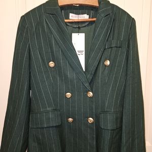 NWT Dark Green Suit Set Pinstripe Double Breasted Jacket and Pants, Size 8